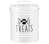 HoveeLuty Dog Treat Container with Lid, Airtight Metal Treat Jar for Kitchen Counter, Dry Pet Food Storage Barrel, White Dog Containers Jar Container
