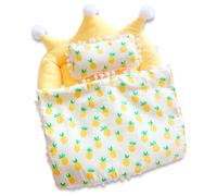 HoveeLuty Doll Bed, Cute Crown Shape Toy Bed with Pineapple Pattern Pillow and Blanket for 20cm Doll, Dollhouse Accessories Dolls House Furniture Toy Dollhouse House Accessories