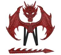 HoveeLuty Dragon Costume for Kids, Boys, Girls Halloween Red Dragon Costume Set with Wing Tail Mask Set Rubber Cosplay for Party Masquerade Dinosaur Tail Mask