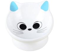 HoveeLuty Elevated Cat Bowl 5in Ceramic Cute Shaped Raised Cat Bowls Spine Protecting for Kitten Puppy, Blue