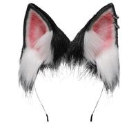 HoveeLuty Fox Ear, 8.7x7.5 Inch Soft Furry Ears, Portable Faux Fur Therian Ears, Adjustable Wolf Cat Headband for Party Cosplay Costume Accessories, Black White Wolf Cat