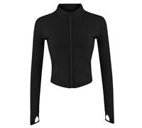 HoveeLuty Gym Jackets Womens Full Zip Running Jacket Long Sleeve Workout Jacket with Thumb Holes, Sweat Absorbent and Quick Drying Slim Fit Sportwear for Yoga Black Size M Gym Top Women