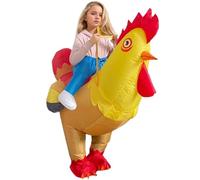 HoveeLuty Inflatable Costume Waterproof PVC Chicken Costume Ride On Chicken Funny Costumes with Air Fan, One Size Blow Up Suit for Kids Adult Christmas Halloween Party, M Inflatable