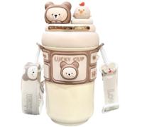 HoveeLuty Kawaii Water Bottle, 19oz Stainless Steel Insulation Bottle with Straw & Adjustable Strap, Cute Rabbit Leak-Proof Water Bottles for Girls Sports Camping Travel(Begie) Kawaii