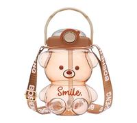 HoveeLuty Kawaii Water Bottle with Straw and Strap, 1L Cute Bear Water Bottles Portable Leakproof BPA-free Plastic Drinking Cups for Kids Girls Women Sports Camping Picnic Hiking Travel Cute Bottle