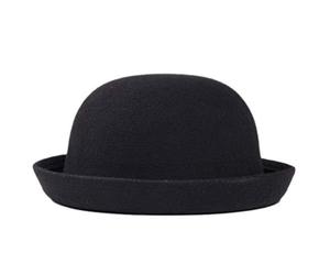 HoveeLuty Kids Bowler Hat Trendy Formal Round Top Hat with Rolled Brim Easy Matching Unisex Felt Black Fedora for Daily Wear, Banquet, Photos Fedora Top Bowler