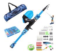 HoveeLuty Kids Fishing Rod - Complete Starter Fishing Kit with Telescopic Pole, Tackle Box, Reels & Bag for Young Anglers 1.5m Fish Gear for Kids, Blue Poles and Reels Combo