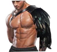HoveeLuty Knight Armor, Vintage Feathered Single Pauldron Shoulder Armor, Faux Leather Medieval Halloween Knight Pauldron Chest Harness for Role Play Cosplay Viking Leather Shoulder
