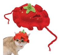 HoveeLuty Knitted Crochet Cat Hats with Tie Rope, Strawberry Style Cat Outfits, Comfortable Cute Accessories for Puppy Kitten Rabbit Pet Outfits Pet Clothes Hats
