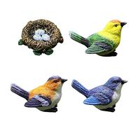 HoveeLuty Miniature Bird Figurines and Nest Kits Decorative Resin Garden Bird Ornaments for Outdoor Garden Decorations 4pcs