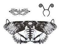 HoveeLuty Moth Costume, Chiffon Halloween Adult Butterfly Costume, Moth Cape Shawl with Headband & Lace Mask for Halloween Party Butterfly Cape Antenna Headband Costumes