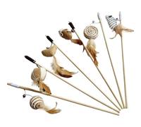 HoveeLuty Pet Cat Teaser Toys 6pcs/set 40cm Cat Toy Sticks Feathers Linen Wand Catcher Teaser Stick Wood Interactive Toys for Cats Kittens Stick Toy Wand on