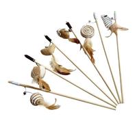 HoveeLuty Pet Cat Teaser Toys, 6pcs/set 40cm Cat Toy Sticks, Feathers Linen Wand, Catcher Teaser Stick, Wood Interactive Toys for Cats Kittens wand toy on stick