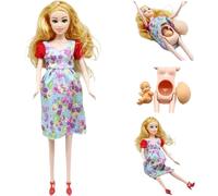 HoveeLuty Pregnant Doll, 11.8" Pregnant Mother Toy with Baby Doll Creative Rubber With A Baby In Her Tummy for Kids Gift House Family Toys