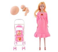 HoveeLuty Pregnant Doll with Baby in Tummy 12" Movable Joint Pregnant Mother with Trolley for Kids, Dollhouse Accessories, Style 2 Baby Doll Toys Kids Toys