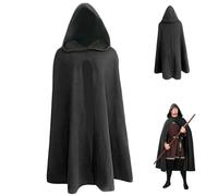 HoveeLuty Renaissance Cloak 40.1'' Long Black Polyester Hooded Cloak Soft Breathable Pullover Retro Medieval for Halloween Hobbit Viking Cosplay Costumes, Lagre Hooded