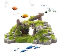 HoveeLuty Small Aquarium Decor, Natural Mossy Bridge & Stone Hideout for Fish and Shrimp, Aquarium Decorations to Enhance Tank Landscape Decorations Hides