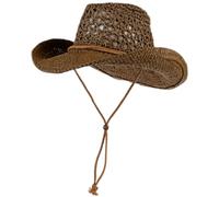 HoveeLuty Straw Cowboy Hat Wide Brim Hollow Straw Hats for Men Breathable Beach Hat with Chin Strap UV Protection Casual Stylish Sun for Outdoor, Coffee Bucket Sun Beach