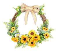 HoveeLuty Sunflower Wreath, Honey Bee Door Wreath with Vibrant Artificial Flowers for Front Door, Summer Welcome Decor for Home and Outdoor Honey Bee Summer