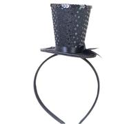 HoveeLuty Top Hat, Black Sequins Top Hats on Headband, Hats with Bow for Carnival, Theme Party, Prom Mini Hat Doll Headband