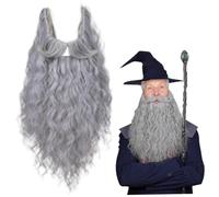 HoveeLuty Wizard Beard 18 Inch Long Curly Grey Beards Realistic Wizard Costume Men for Halloween Party Beards Beard Realistic Costume