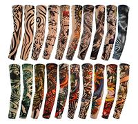 HOVEOX 20pcs Temporary Tattoo Arm Sleeves Arts Fake Slip on Arm Sunscreen Sleeves Body Art Stockings Protector -Designs Tribal, Tiger, Dragon, Skull, and Etc Unisex Stretchable Cosplay Accessories