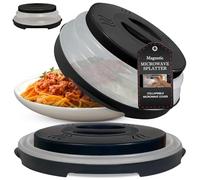 Hover Cover 2.0 Magnetic Microwave Splatter Cover, Collapsible 12-Inch BPA-Free Food Lid with Upgraded Magnets, Vented Plate Guard, Dishwasher Safe, Space-Saving Magnetic Storage - Black