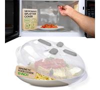 Hover Cover Magnetic Splatter Cover, 12-Inch Clear BPA-Free Food Lid, Vented Plate Guard with Steam Vents, Anti-Splash Microwave Lid, Dishwasher Safe, Space-Saving Magnetic Storage - Heather Gray