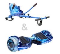 Hover-Pro INFINITY 6.5" All-Terrain Hoverboard and Hoverkart Bundle - Self-Balancing Hoverboard with Bluetooth Speaker and LED Lights, Hoverboard Go Kart Attachment for Kids, Teens BLUE GALAXY