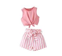 Hovershoes Girl's 2Pcs Outfit Tie Knot Tank Top and Paperbag Waist Short with Pockets, Kids Clothes Casual Fashion Sleeveless Summer Clothing Set for 4 5 6 7 Years