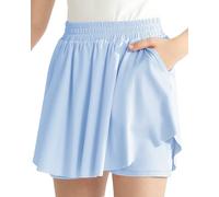 Hovershoes Girls Flowy Shorts Kids Athletic 2 in 1 Running Active Skirt PE Gym Dance Sports Shorts Teens Girls Summer Short High Waisted Casual Beach Pants with Pockets Blue