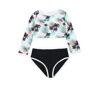 Hovershoes Girls Two Pieces Swimming Costume UPF 50+ Sun Protection Crop Top Rash Guard Swimsuits Long Sleeve Rash Vest with Short Swim Sets Summer Swimwears Pool Party Bathing Suit for 6-15 Years
