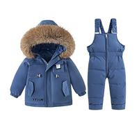 Hovershoes Kids Boys Girls Snowsuit Hooded Puffer Down Jacket Warm Coat and Snow Bib Pants Ski Suit 2-Piece Dungarees Warm Outfit Unisex Children Winter Outwear for 3-7 Years