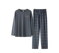 Hovershoes Mens Long Pyjama Set Cotton Long Sleeve T-Shirt Top & Bottom Pants Sleepwear 2 Piece Loungewear Nightwear Cosy PJs - Gifts for Him