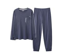 Hovershoes Mens Long Pyjama Set Cotton Long Sleeve T-Shirt Top & Bottom Pants Sleepwear 2 Piece Loungewear Nightwear Cosy PJs - Gifts for Him