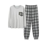 Hovershoes Mens Long Pyjama Set Cotton Long Sleeve T-Shirt Top & Bottom Pants Sleepwear 2 Piece Loungewear Nightwear Cosy PJs - Gifts for Him