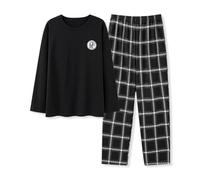 Hovershoes Mens Long Pyjama Set Cotton Long Sleeve T-Shirt Top & Bottom Pants Sleepwear 2 Piece Loungewear Nightwear Cosy PJs - Gifts for Him