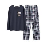 Hovershoes Mens Long Pyjama Set Cotton Long Sleeve T-Shirt Top & Bottom Pants Sleepwear 2 Piece Loungewear Nightwear Cosy PJs - Gifts for Him