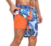 Hovershoes Mens Swimming Shorts Men's Swim Shorts & Trunks with Compression Liner Quick Dry Board Shorts 2 in 1 Swim Short with Pockets Summer Pool Beach Swimsuit and Bathing Suit