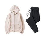 Hovershoes Men's Women's Hooded Sweatshirt Outfit Set Autumn Winter Outdoor 2 Piece Track Suit Solid Color Zippered Sports Cardigan and Tapered Trousers S M L XL XXL 3XL