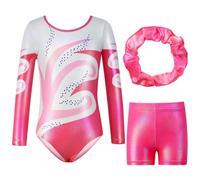 Hovershoes Three-Piece Gymnastics Leotards Set for Girls Sparkle Colorful Dancing Athletic Leotard with Glitter Tumbling Dance Shorts and Headband for Kids Teens 5 6 7 8 9 10 11 12 13 14T