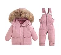 Hovershoes Toddler Snowsuit Boys Girls 2 Pieces Winter Outfit Hooded Down Jacket Outfits Puffer Trousers Sets Solid Ski Suit Clothing Snow Bib Pants Dungarees Warm Clothes for Age 1-5 Years