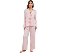 Hovershoes Women's Pajama Sets Two Piece Pj Sets Autumn Winter Simple Casual Party Loungewear Cotton Soft Long Sleeve Top and Wide Leg Relaxed Pants Sleepwear S M L XL