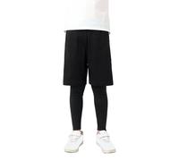 Hovershoes Youth Boys' Compression Base Layer Sports Tights Leggings with Short, 2 in 1 Athletic Active Pants for Football Soccer Basketball, Double-Layer Quick Dry Breathable Sweatpants Trousers
