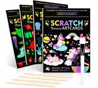 Hovetne 4 Pack Scratch Art for Kids, Magic Rainbow Scratch Art Book Doodle Drawing Papers for Children, Foil Handmade Arts and Crafts Educational Toys for 4 5 6 7 8 9 10 Years Old
