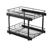 Hovheir 2-Tier Pull Out Cabinet Organizers Black,Pull Out Spice Rack for Cabinet,Bathroom Organizer and Storage,Height Adjustable Heavy Duty for Inside Cabinet & Pantry (15''Wx22''Dx17''H)