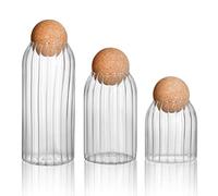 Hovico 3 Pack Glass Jar with Wood Lid Ball,Clear Stripe Candy Jar Mason Jars Food Storage Canister for Storage Container Jars for Coffee, Tea, Spice, Sugar, Salt, Set(450ml/700ml/1000ml)