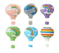 Hovico 6Pcs 12 inch Hanging Rainbow Hot Air Balloon Paper Lanterns, Rainbow Hot Air Balloon Paper Lantern, DIY Carft for Party Decoration Birthday Wedding Christmas Party Decor Gift