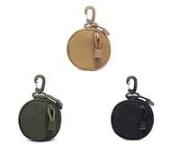 Hovico Coin Purse, 3 Pack - Small Round Tactical Pouches for EDC, Military Gear, Hunting, Shooting, Camping - 1000D Nylon, Water Repellent, Durable - Black/Tan/Green