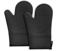 Hovico Silicone Oven Mitts, 2PCS Black Oven Gloves with Non-Slip Silicone, Heat Resistant 600 Degree, Soft Lining Cotton